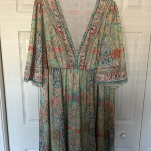 Pastel Paisley V-Neck Maxi Dress in Multi-Color